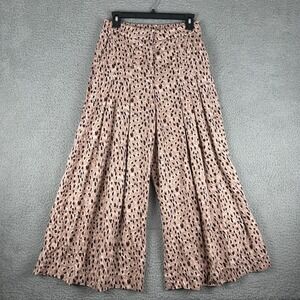 Anthropologie Wide Leg Pants Womens Small Pink Leopard Crop Pleated‎ Culottes